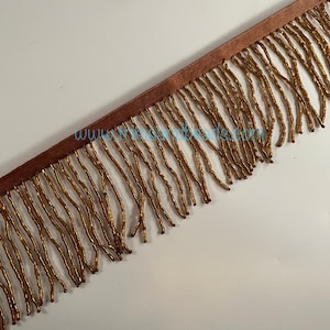 3” Metallic COPPER Brown Glass BUGLE Bead Beaded Fringe Lamp Costume Trim