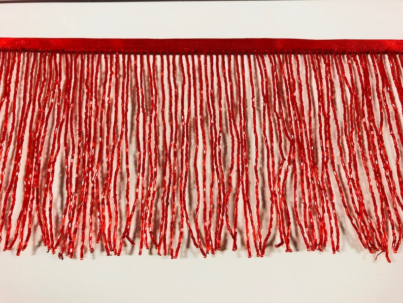 6 RED Glass BUGLE Bead Beaded Fringe Lamp Costume Trim image 1