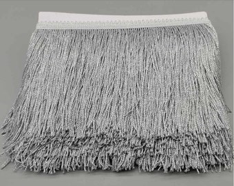 Garniture de costume de lampe à franges en tissu avec chaînette, argent métallique, 6 po.