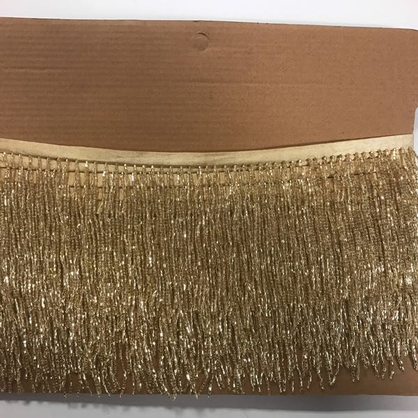 5 yard bolt 4/4.5" GOLD Glass BUGLE Bead Beaded Fringe Lamp Costume Trim