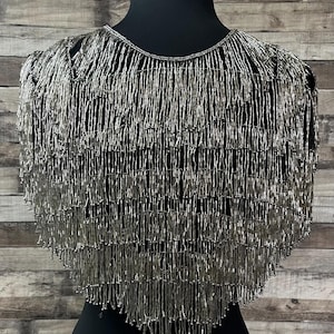 ARGENTO Collo con frange e perline di vetro, spalle scoperte, scialle, applicazione Western Rodeo