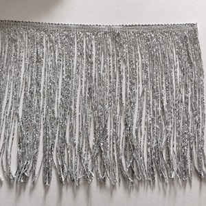 By the Yard-8" Metallic Silver CHAINETTE Fabric Fringe Lampshade Lamp Costume Trim