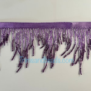 3&quot; Lilac PURPLE/Dark Purple Ombre Glass CHEVRON Bugle Bead Beaded Fringe Lamp Costume Trim Variegated