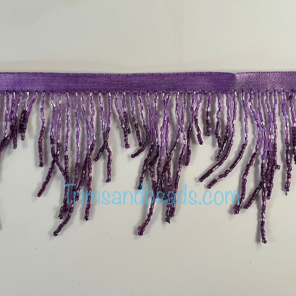 3" Lilac PURPLE/Dark Purple Ombre Glass CHEVRON Bugle Bead Beaded Fringe Lamp Costume Trim Variegated
