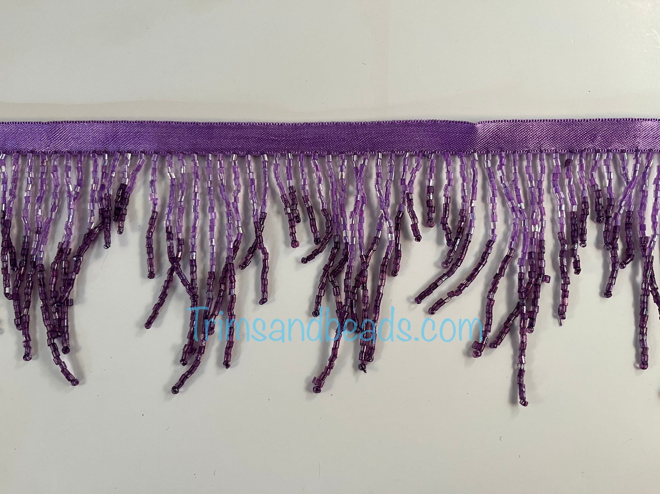 3" Lilac PURPLE/Dark Purple Ombre Glass CHEVRON Bugle Bead Beaded Fringe Lamp Costume Trim Variegated