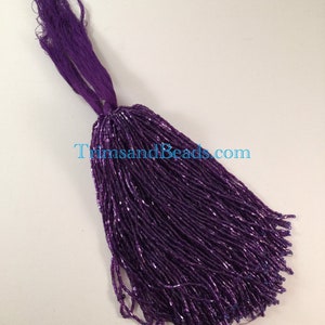 100 Pieces PURPLE Droppers Individual 6 Inch Glass BUGLE Bead Fringe Strands for Hand Sewing