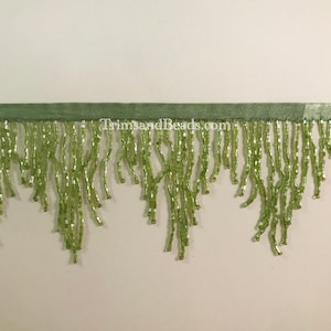 3&quot; LIME GREEN Glass CHEVRON Bugle Bead Beaded Fringe Lamp Costume Trim