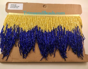 5 Yard Bolt- 6.5/6" Yellow/Royal Blue Sparkling Ombre Ombré Chevron Glass BUGLE Bead Beaded Fringe Lamp Costume Trim Variegated