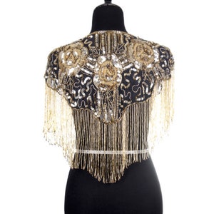GOLD/BLACK Sequin Glass Rose Beaded & Sequin Lace Collar Shoulder Shrug Shawl Applique Wrap Bridal