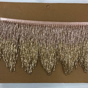 5 Yard Bolt- 6/6.5" Rose Gold/Gold Ombre Ombré Chevron Glass BUGLE Bead Beaded Fringe Lamp Costume Trim Variegated