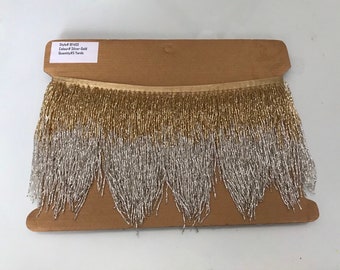 5 jardów - 6,5/6" Złoty/Srebrny Błyszczący Ombre Ombre Chevron Szklany BUGLE Koraliki Koralikowe Frędzle Lampa Kostiumowa Wykończenie Różnorodne