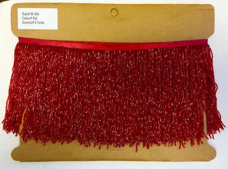 6 RED Glass BUGLE Bead Beaded Fringe Lamp Costume Trim image 3