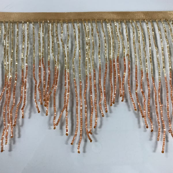 6" Gold/Copper Sparkling Ombre Ombré Chevron Glass BUGLE Bead Beaded Fringe Lamp Costume Trim Choose LengthVariegated