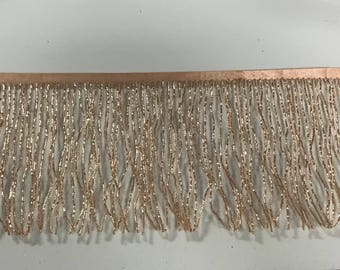 6/6.5" ROSE GOLD Glass BUGLE Bead Beaded Fringe Lamp Costume Trim