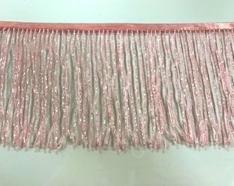 6" LIGHT PINK Glass BUGLE Bead Beaded Fringe Lamp Costume Trim