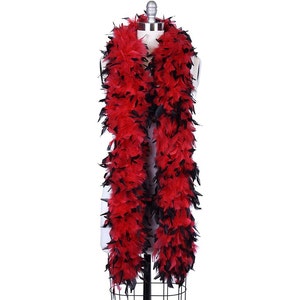 NWT Tjock 120g Chandelle Fjäderboa RÖD/SVART Spets 6 ft Kostym/Hantverkstillverkning