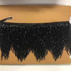 5 yard bolt- 6.5&quot;/6&quot; BLACK CHEVRON Glass BUGLE Bead Beaded Fringe Lamp Costume Trim