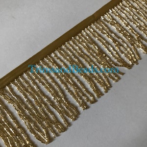 3/3.5" GOLD Glass BUGLE Bead Beaded Fringe Lamp Costume Trim