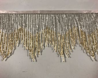 cięte na wymiar - 6,5/6" Srebrny/złoty błyszczący ombre ombre CHEVRON szklany BUGLE koralik koralikowy frędzle lampa kostiumowa wykończenie