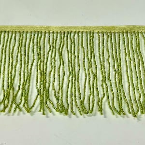 By the Yard 6.5&quot; LIME Green AB Glass SEED Bead Beaded Fringe Lamp Costume Trim