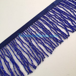 3/3.5&quot; Dark ROYAL BLUE Glass BUGLE Bead Beaded Fringe Lamp Costume Trim