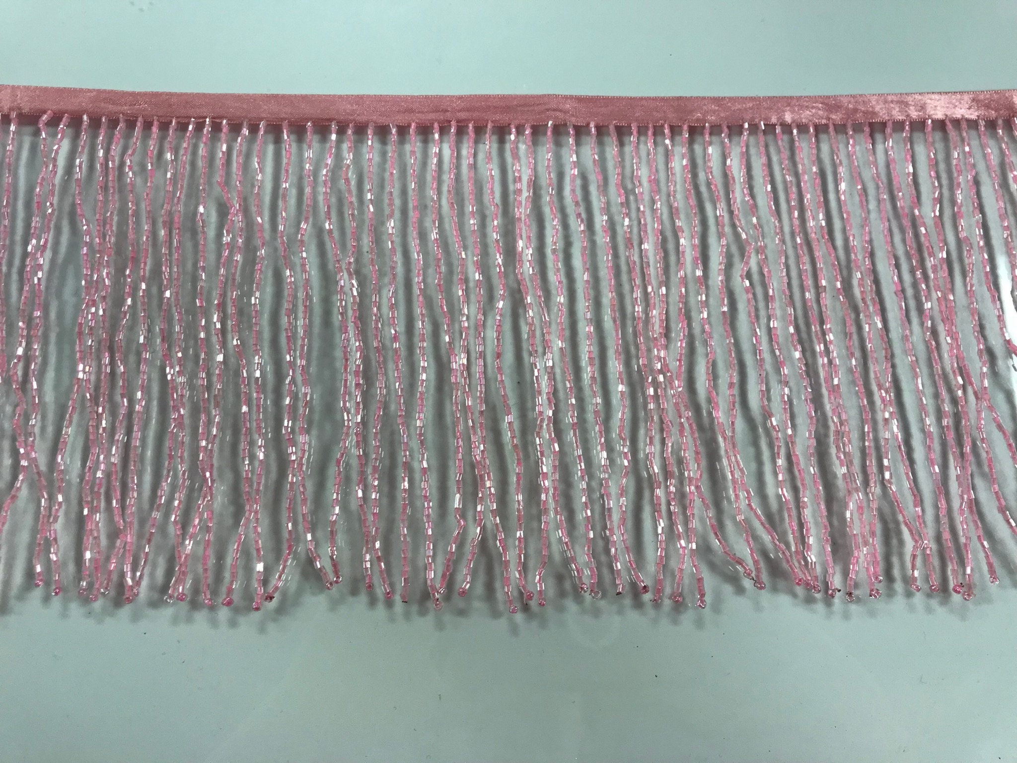 By the Yard-4/" Glass SILVER BUGLE Bead Beaded Fringe Lamp Costume Trim
