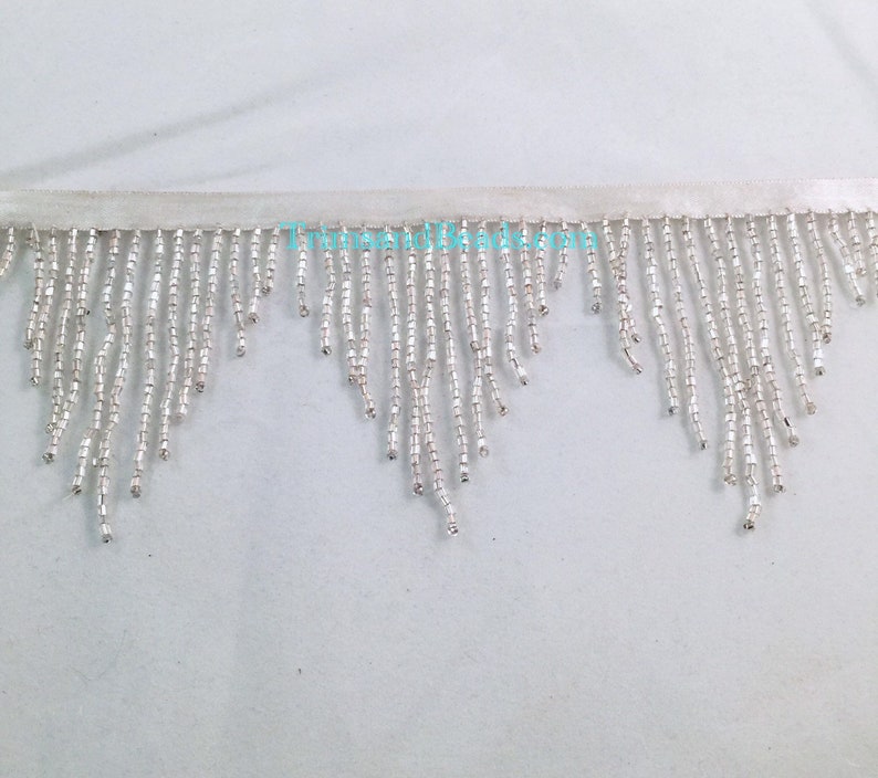 3 SILVER Glass CHEVRON Bugle Bead Beaded Fringe Lamp Etsy Canada