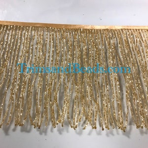 6" GOLD Glass BUGLE Bead Beaded Fringe Lamp Costume Trim Choose Length