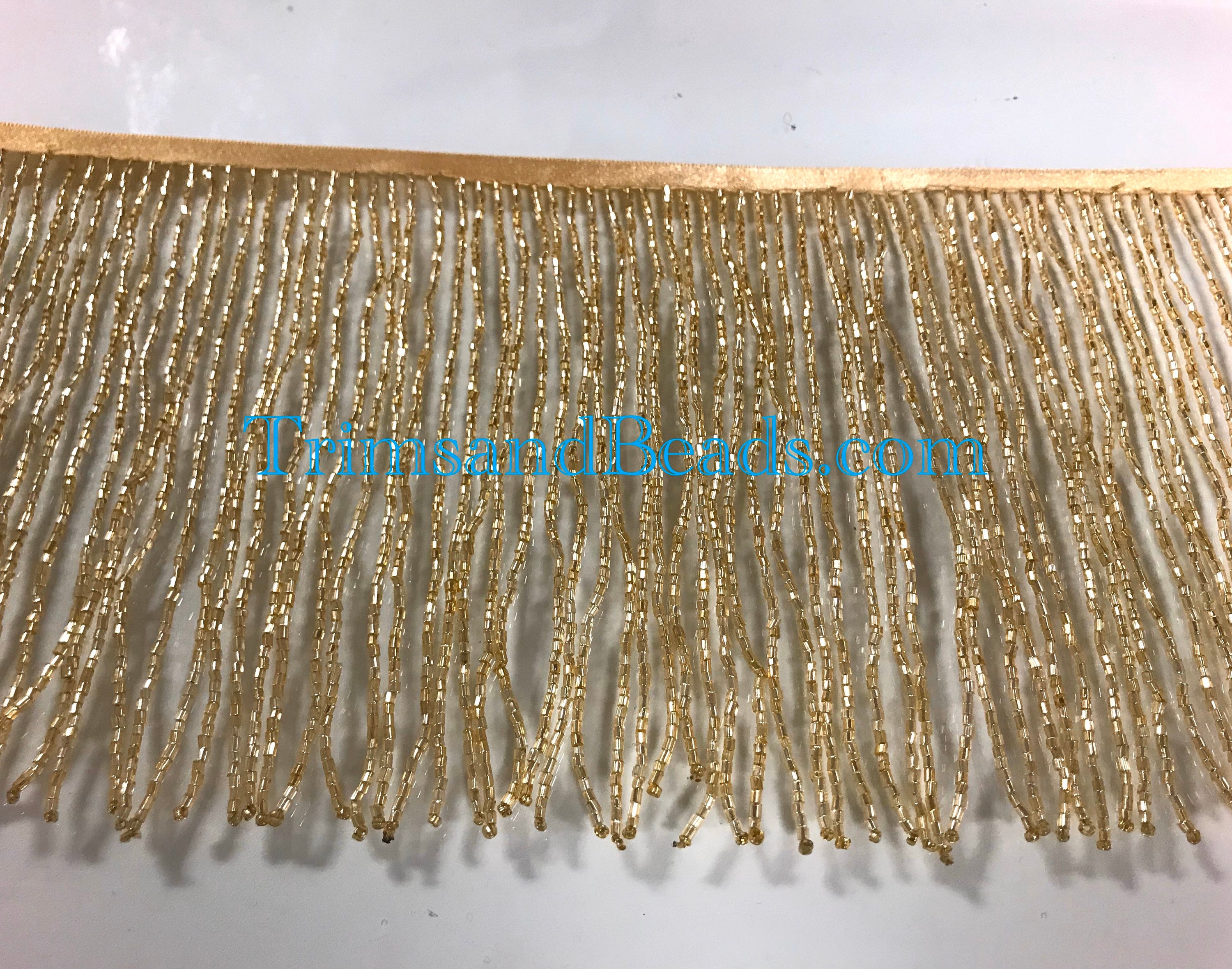 6 GOLD Glass BUGLE Bead Beaded Fringe Lamp Costume Trim Choose Length