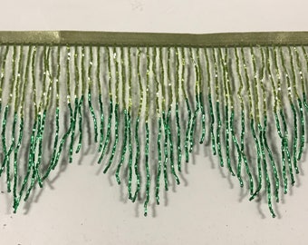 6/6.5" Lime/Emerald Green Sparkling Ombre Ombré Chevron Glass BUGLE Bead Beaded Fringe Lamp Costume Trim Variegated