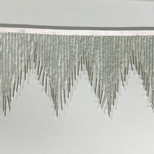 6" Silver Glass SEED and Long Bugle Beaded Fringe CHEVRON Lamp Costume Trim Variegated