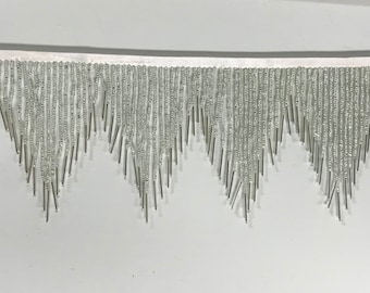 6&quot; Silver Glass SEED and Long Bugle Beaded Fringe CHEVRON Lamp Costume Trim Variegated