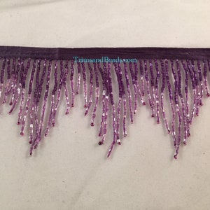3" Dark Purple/Lilac PURPLE Ombre Glass CHEVRON Bugle Bead Beaded Fringe Lamp Costume Trim Variegated
