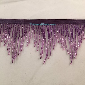 3" Dark Purple/Lilac PURPLE Ombre Glass CHEVRON Bugle Bead Beaded Fringe Lamp Costume Trim Variegated