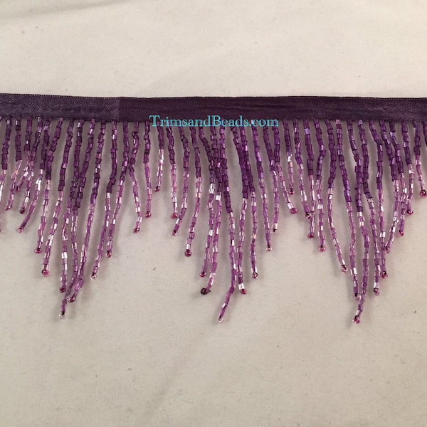 3" Dark Purple/Lilac PURPLE Ombre Glass CHEVRON Bugle Bead Beaded Fringe Lamp Costume Trim Variegated