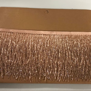 5 yard bolt-4/4.5&quot; ROSE GOLD Glass BUGLE Bead Beaded Fringe Lamp Costume Trim