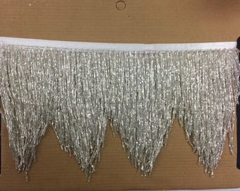 5 yard bolt 6.5" Silver Glass CHEVRON BUGLE Bead Beaded Fringe Lamp Costume Trim Variegated