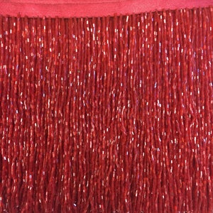 6 RED Glass BUGLE Bead Beaded Fringe Lamp Costume Trim image 2