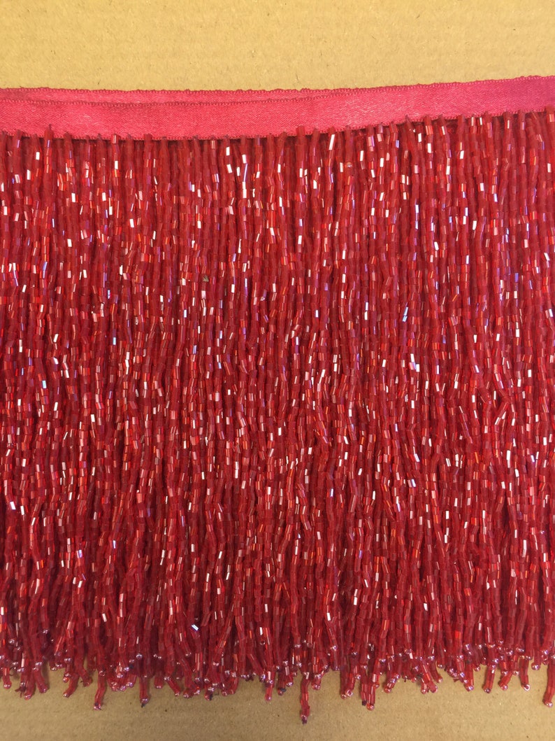 6 RED Glass BUGLE Bead Beaded Fringe Lamp Costume Trim image 2