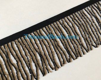 3/3.5" BLACK Glass BUGLE Bead Beaded Fringe Lamp Costume Trim