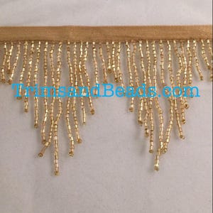 By the yard-3" GOLD Glass BUGLE Bead CHEVRON Beaded Fringe Lamp Costume Trim