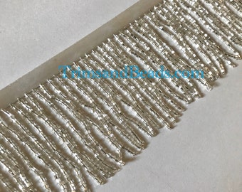 Unotrim 2" or 3" White Beaded Fringe Trim with Glass Short Bugle Beads Dance Unotrim 2" or 3" White Beaded Fringe Trim with Glass Short Bugle Beads Dance