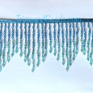 5 "Blau / Teal Ombré ACRYLIC & Glas CHEVRON Perlen Fransen Teardrop Endet Lampenkostüm Zierleisten