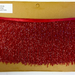 5 yard bolt 6.5/6&quot; RED Glass BUGLE Bead Beaded Fringe Lamp Costume Trim