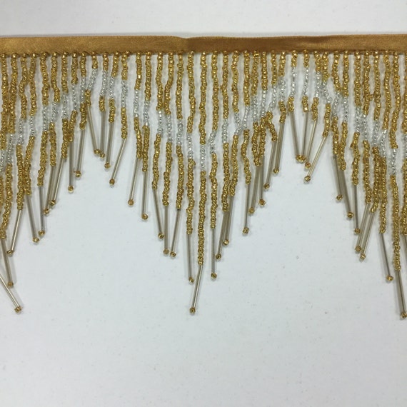 5 yard bolt 6.5 Silver Glass CHEVRON BUGLE Bead Beaded Fringe Lamp Costume Trim