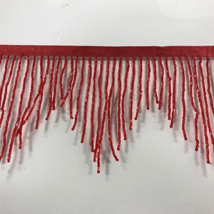 4" RED Glass CHEVRON BUGLE Bead Beaded Fringe Lamp Costume Trim Choose LengthVariegated