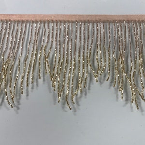 6.5/6" Rose Gold/Gold Sparkling Ombre Ombré CHEVRON Glass BUGLE Bead Beaded Fringe Lamp Costume Trim Variegated