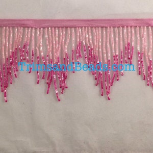 By the Yard 3" Light/Hot PINK Glass CHEVRON Bugle Bead Beaded Fringe Lamp Costume Trim Variegated