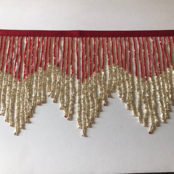 5 yard bolt 6.5 Silver Glass CHEVRON BUGLE Bead Beaded Fringe Lamp Costume Trim