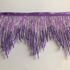 6.5/6" Lilac/Dark Purple Ombre Ombré CHEVRON Glass BUGLE Bead Beaded Fringe Lamp Costume Trim Variegated